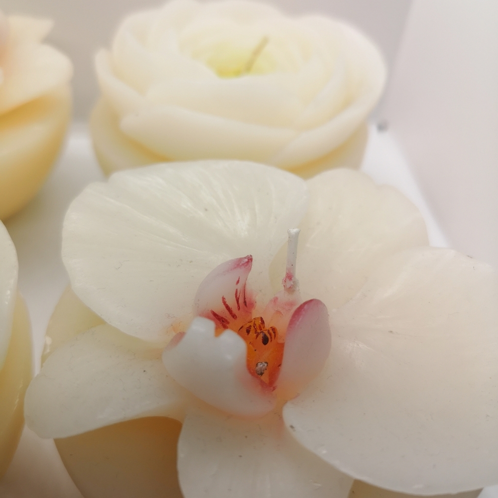 Flower Shaped 3.5" Candles, Floating, Carved Orchid & Lotus, Home Decor, wedding
